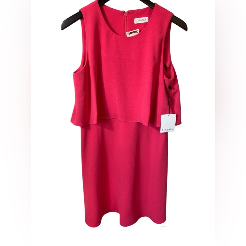 NWT Calvin Klein Pink Knee Length sheath dress layered sleeveless Career sz 10